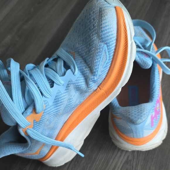 Hoka Light Blue and Orange Athletic Shoes - Picture 6 of 10